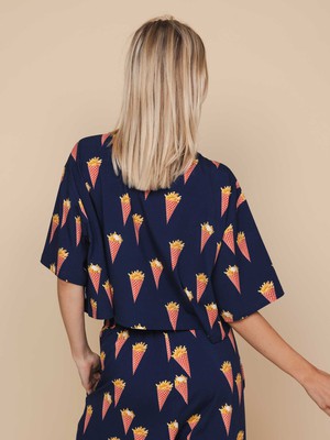 Fries Navy Cropped T-shirt and Shorts set Women from SNURK