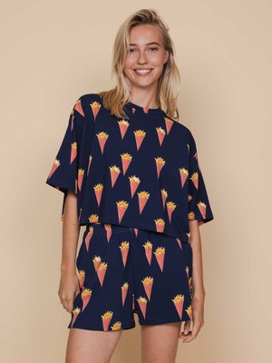 Fries Navy Cropped T-shirt and Shorts set Women from SNURK