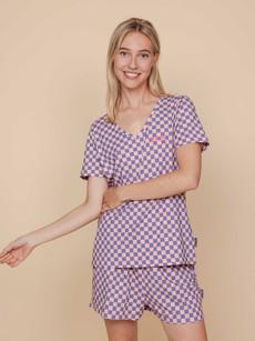 Check V-Neck T-shirt and Shorts set Women via SNURK