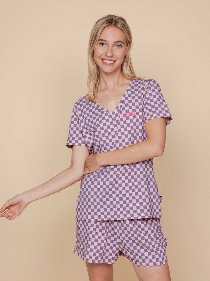 Check V-Neck T-shirt and Shorts set Women from SNURK