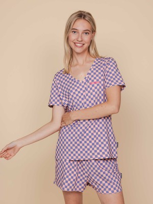 Check V-Neck T-shirt and Shorts set Women from SNURK