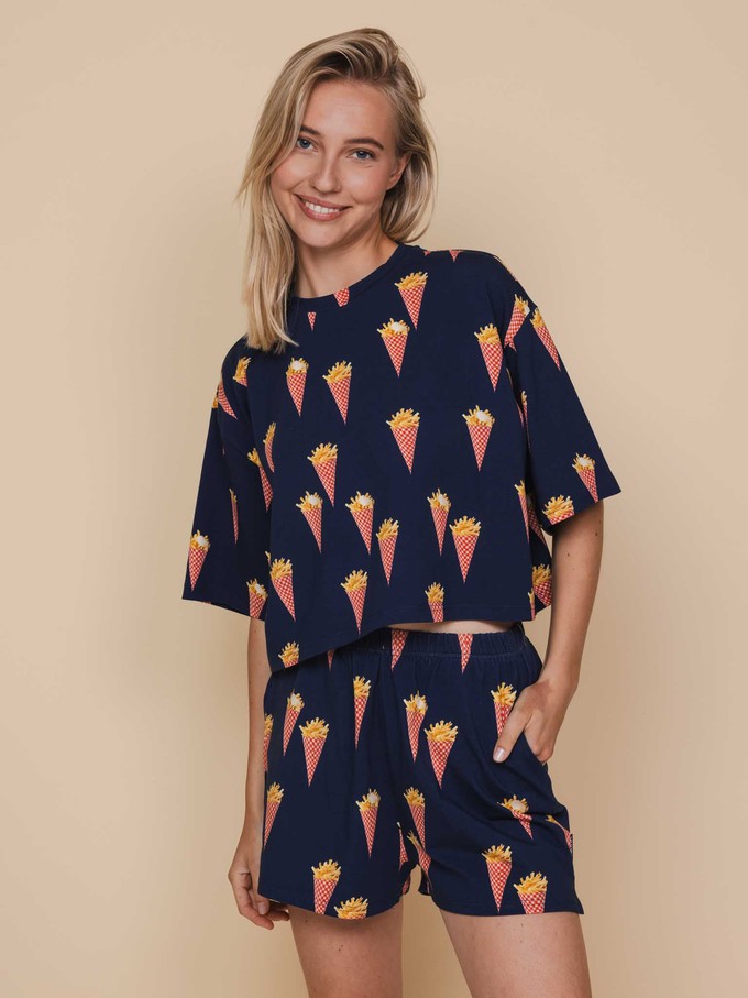 Fries Navy Cropped T-shirt and Shorts set Women from SNURK