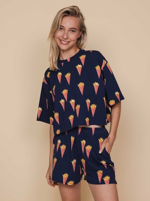 Fries Navy Cropped T-shirt and Shorts set Women from SNURK