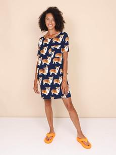 Corgi Navy Dress short sleeves Women via SNURK