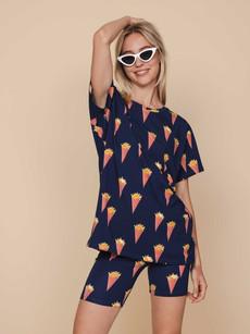 Fries Navy T-shirt and Bikershorts set Women via SNURK