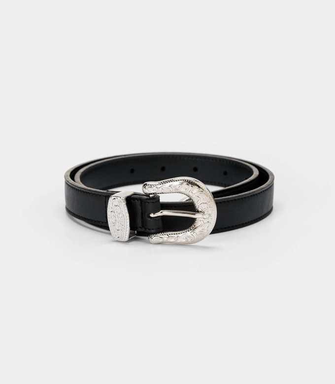 Women’s Vegan Belt with Rock Buckle – Black from Solari Milano