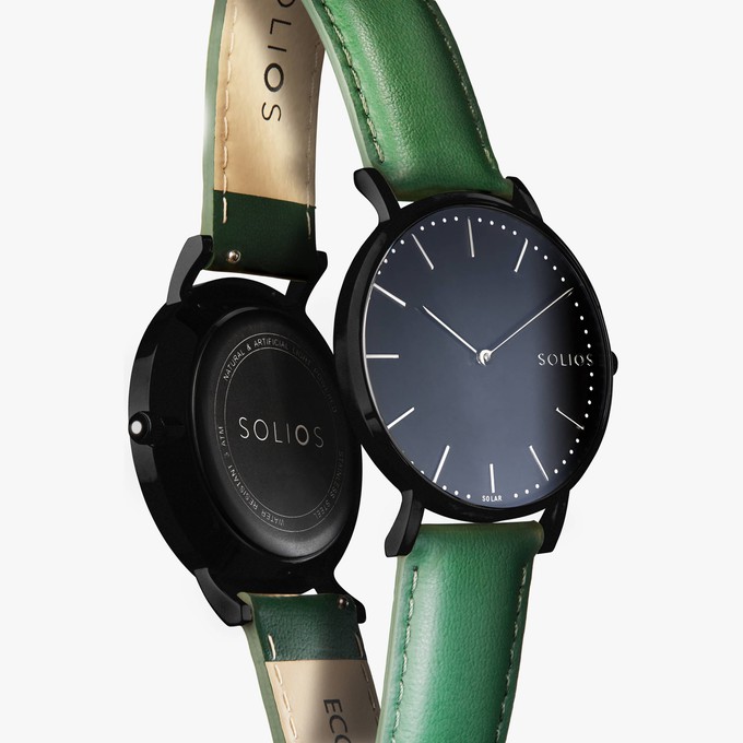 Black Solar Watch | Green Vegan Leather from Solios Watches