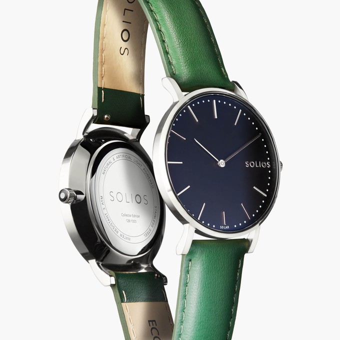 Black Solar Watch | Green Vegan Leather from Solios Watches