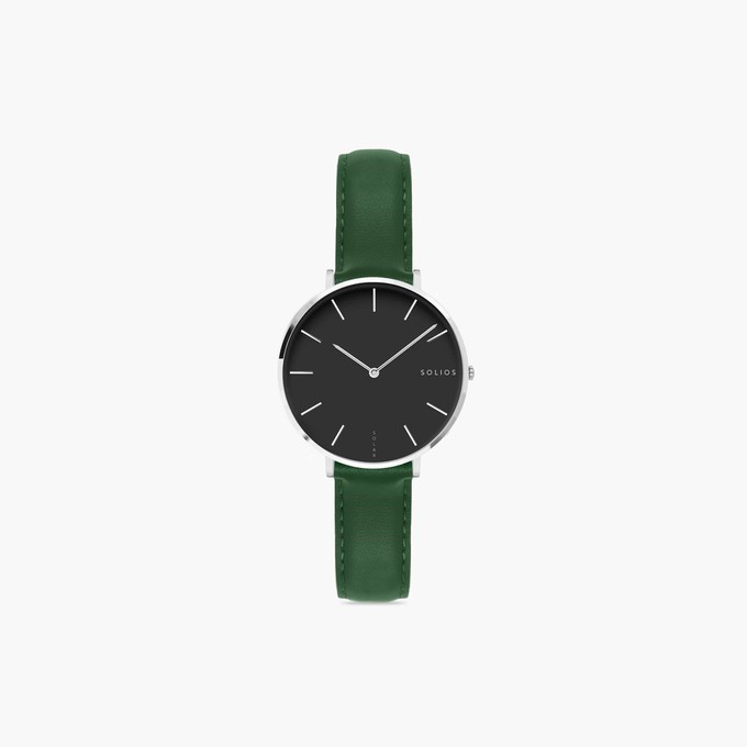 Black Mini Solar Watch | Green Vegan Leather from Solios Watches