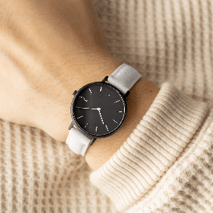 Black Mini Solar Watch | White Vegan Leather from Solios Watches
