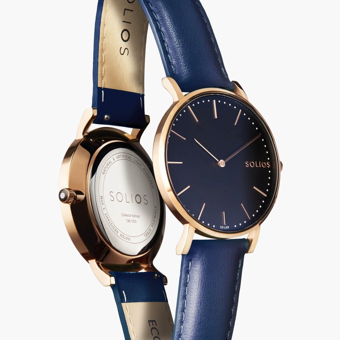 Black Solar Watch | Blue Vegan Leather from Solios Watches