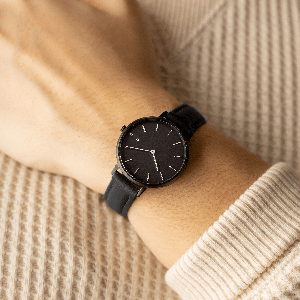 Black Mini Solar Watch | Black Vegan Leather from Solios Watches