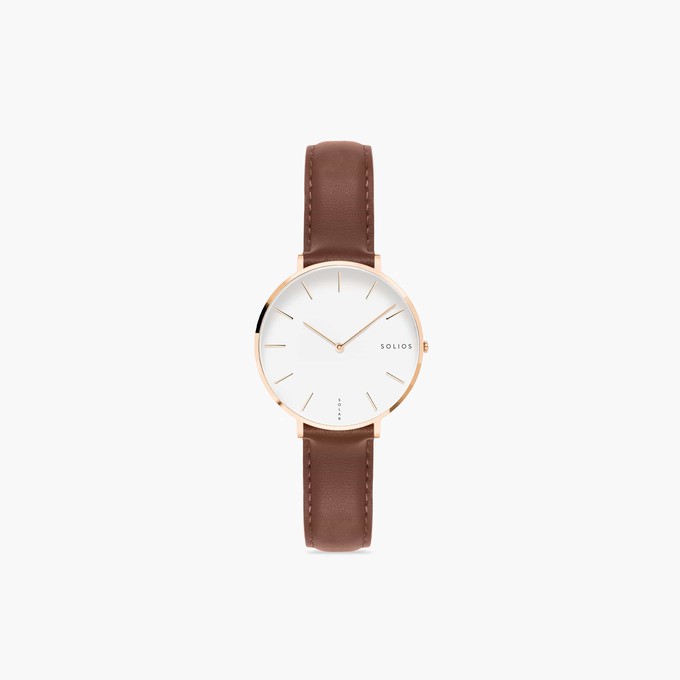 White Mini Solar Watch | Brown Vegan Leather from Solios Watches