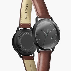 Black Curve Solar Watch | Brown Vegan Leather from Solios Watches