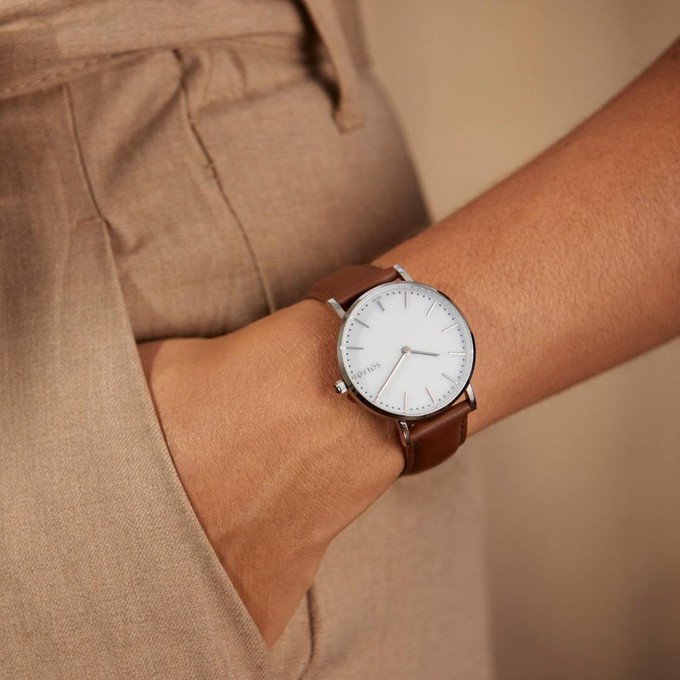 White Solar Watch | Green Vegan Leather from Solios Watches