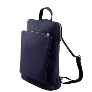 Navy Pebbled Leather Pocket Backpack from Sostter