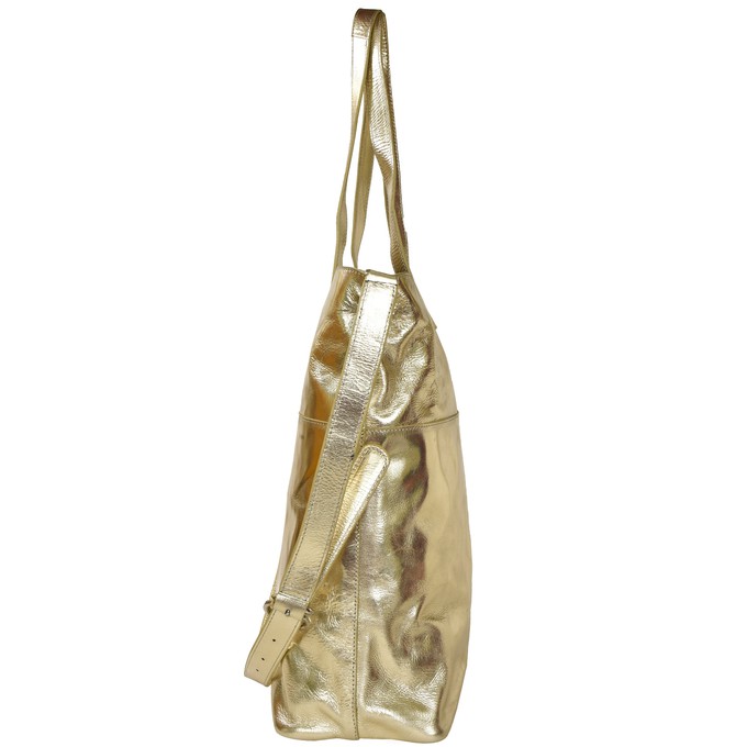 Gold Metallic Leather Tote with Crossbody Strap from Sostter