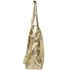 Gold Metallic Leather Tote with Crossbody Strap from Sostter