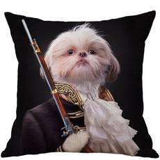 White Dog With Rifle Oil Painting Cushion Pillow via Sostter