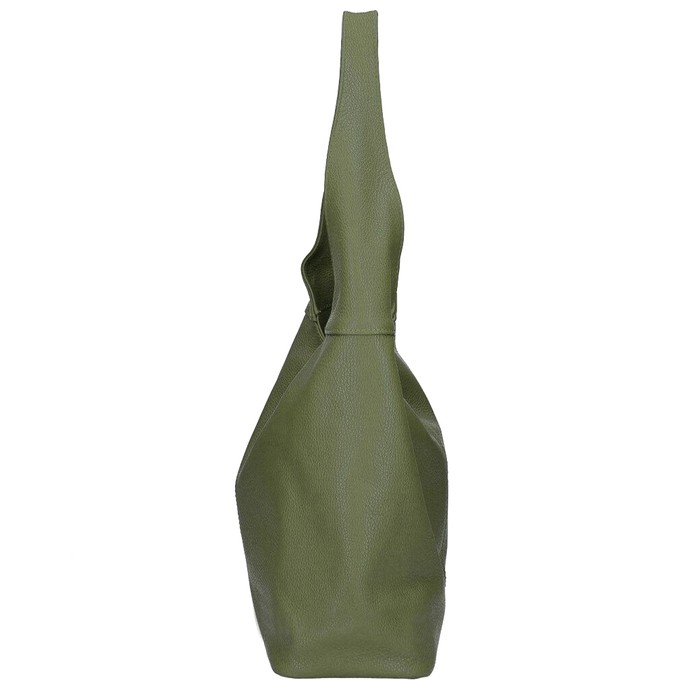 Olive Green Leather Hobo Bag with Hidden Pocket from Sostter