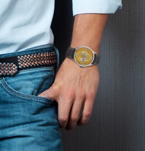 Brix + Bailey Simmonds Yellow Silver Watch, 40mm, Leather Strap from Sostter
