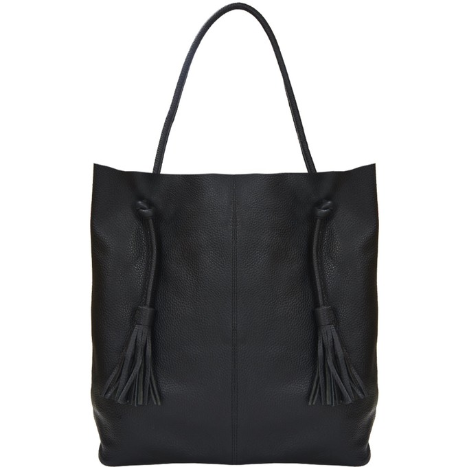 Black Drawcord Leather Hobo Shoulder Bag from Sostter