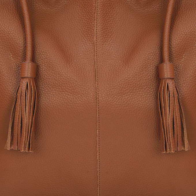 Tan Leather Hobo Bag with Drawcord & Complimentary Mini Bag from Sostter