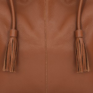 Tan Drawcord Leather Hobo Shoulder Bag from Sostter