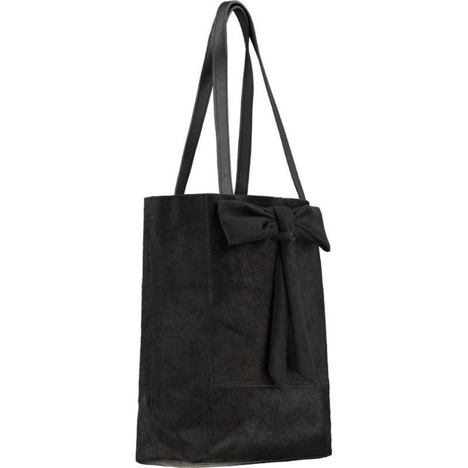 Women's Black Bow Leather Tote Bag - Soft Leather from Sostter