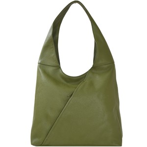 Olive Green Leather Hobo Bag with Hidden Pocket from Sostter