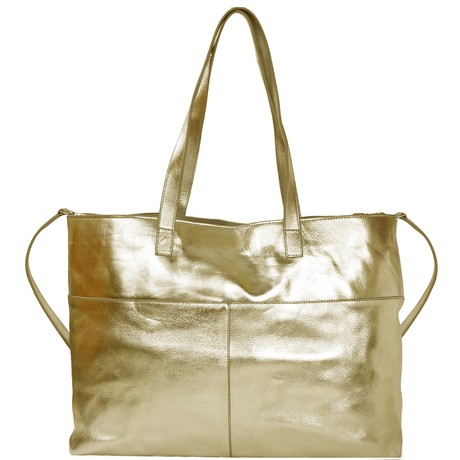 Gold Horizontal Metallic Leather Tote Bag from Sostter