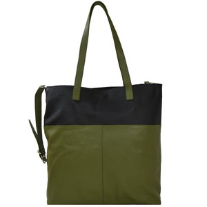 Olive & Black Two-Tone Leather Tote Bag with Strap from Sostter