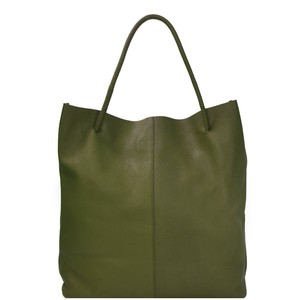 Olive Green Leather Hobo Bag with Drawcord & Tassel from Sostter
