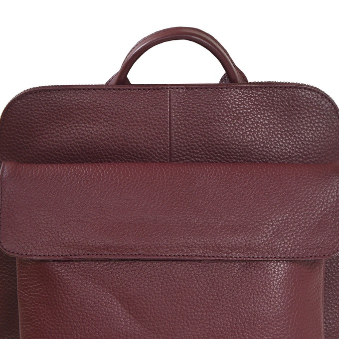 Plum Pebbled Leather Laptop Backpack with Front Pocket from Sostter