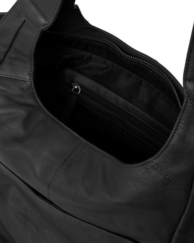 Black Leather Large Pocket Tote Bag - Stylish & Spacious from Sostter