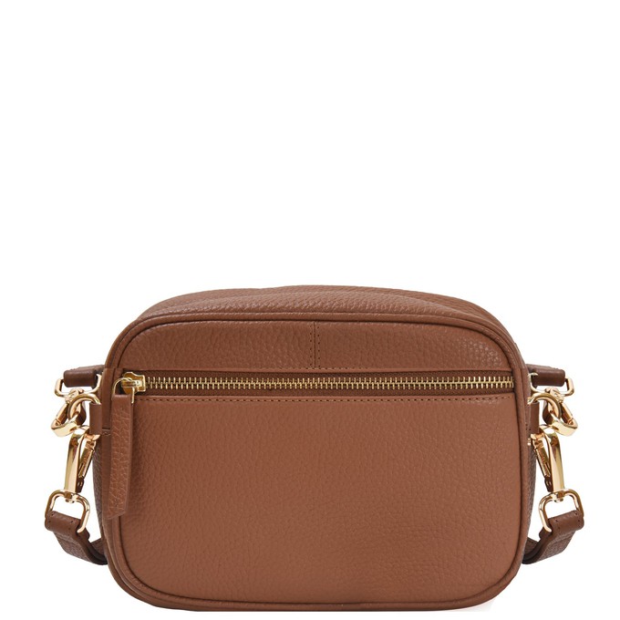Tan Convertible Leather Crossbody Belt Bag from Sostter
