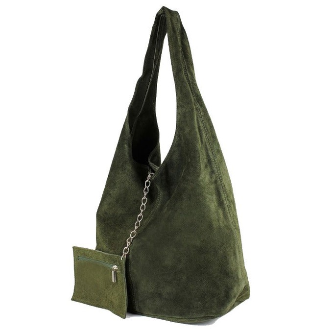 Olive Green Italian Suede Hobo Shoulder Bag from Sostter