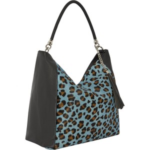 Blue Animal Print Calf Hair Leather Shoulder Bag from Sostter