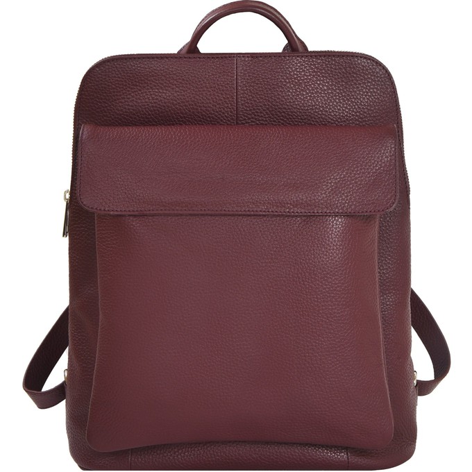 Plum Pebbled Leather Laptop Backpack with Front Pocket from Sostter
