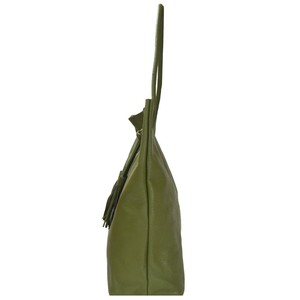 Olive Green Leather Hobo Bag with Drawcord & Tassel from Sostter