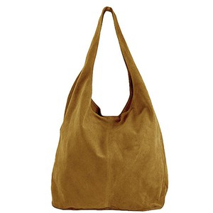 Camel Suede Leather Hobo Bag with Zipper Pocket from Sostter