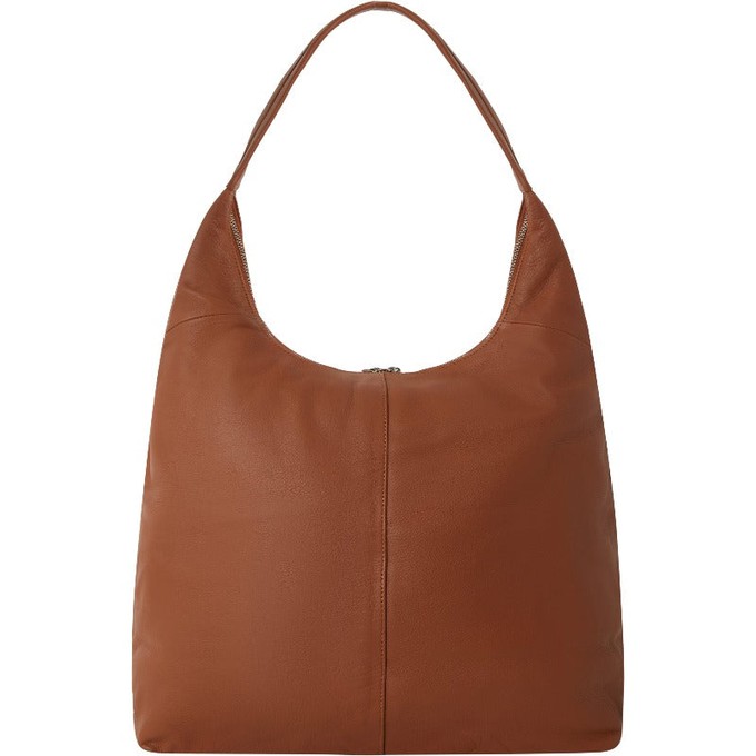 Camel Leather Zip Top Hobo Bag - Large, Boho Style from Sostter