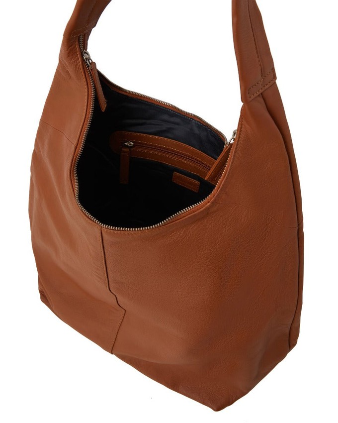 Camel Leather Zip Top Hobo Bag - Large, Boho Style from Sostter