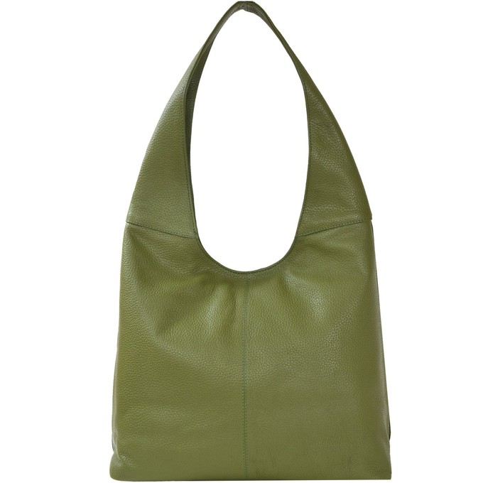 Olive Green Leather Hobo Bag with Hidden Pocket from Sostter