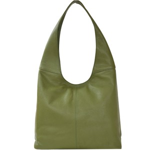 Olive Green Leather Hobo Bag with Hidden Pocket from Sostter