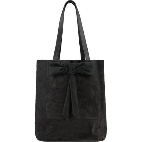 Women's Black Bow Leather Tote Bag - Soft Leather from Sostter