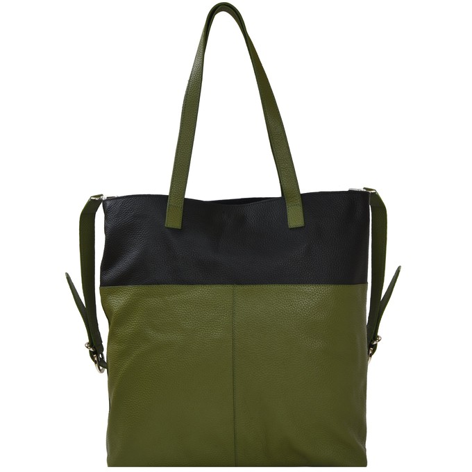 Project Cece Olive Black Two Tone Leather Tote Bag with Strap