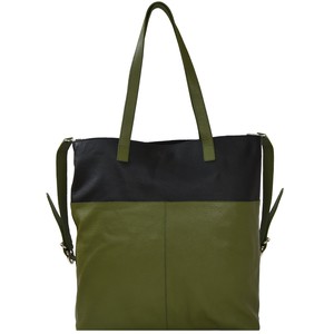 Olive & Black Two-Tone Leather Tote Bag with Strap from Sostter