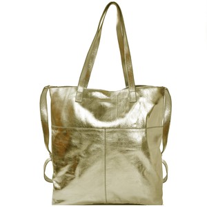Gold Metallic Leather Tote with Crossbody Strap from Sostter