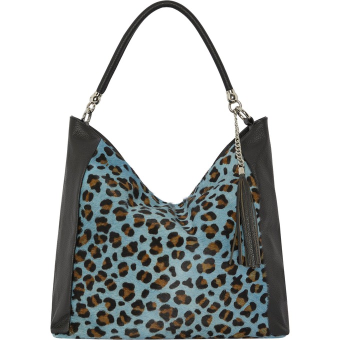 Blue Animal Print Calf Hair Leather Shoulder Bag from Sostter